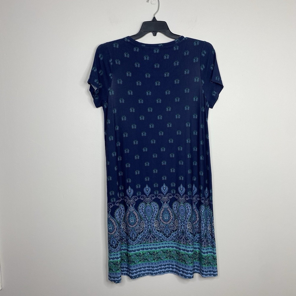 Lucky Brand Tee Shirt Dress Womens Plus Size 1X Blue/Green Paisley Print - Picture 2 of 11